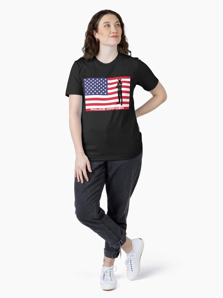 Female Police Officer Patriotic US American Flag Essential T-Shirt
