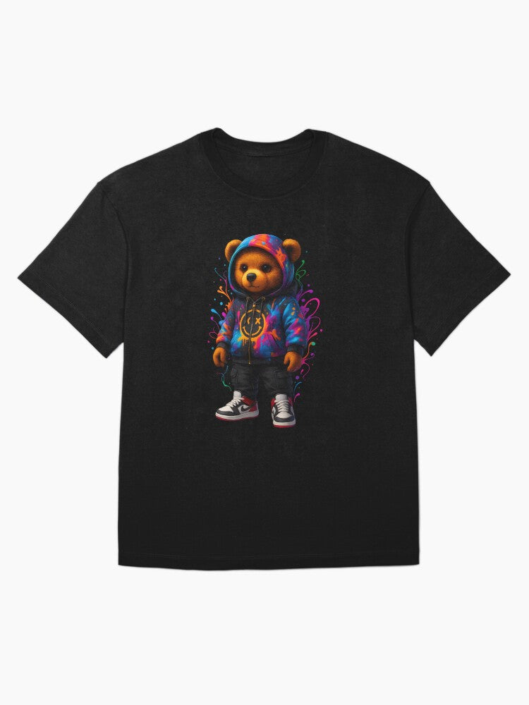 Cool Graffiti Teddy Bear in Streetwear Hoodie Oversized T-Shirt