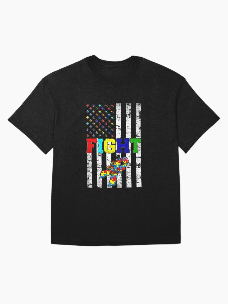 Fight Autism Ribbon Us Flag Autism Awareness Oversized T-Shirt