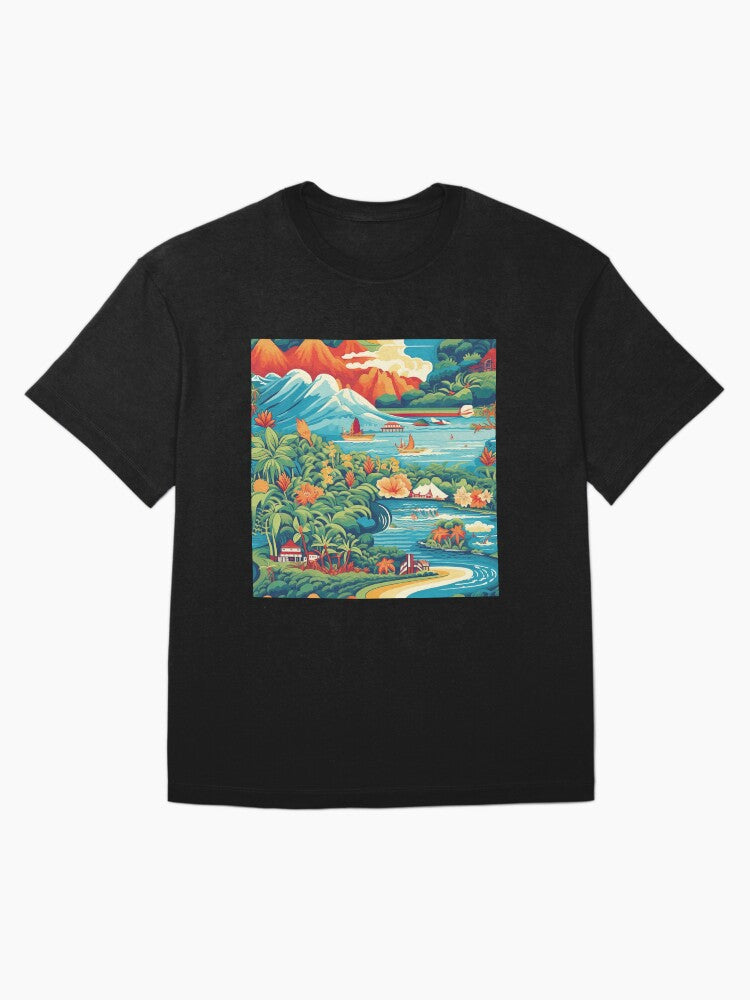 Hawaii Travel Poster Inspired Illustration Mountains to Sea Oversized T-Shirt