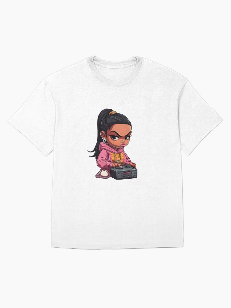 Chibi Girl Rap Star – Cute Pink Hoodie Rapper Oversized T-Shirt