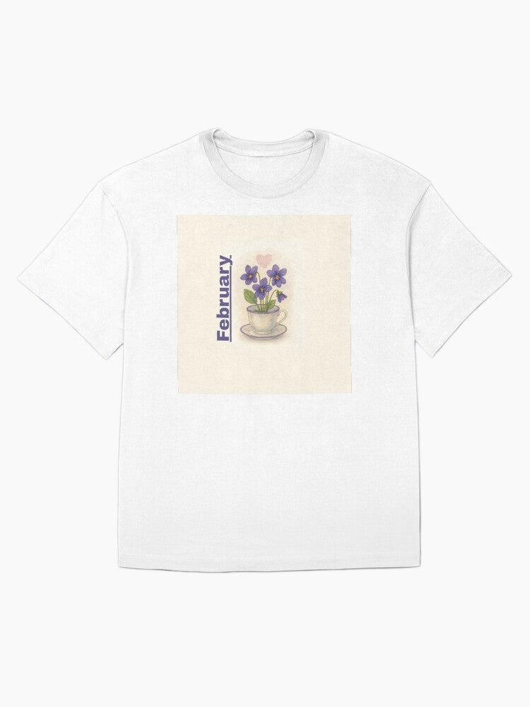 February Violets in Vintage Teacup Oversized T-Shirt