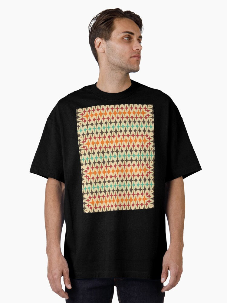 1970's Retro Groovy Shapes 5 - Abstract Geometric Seamless Pattern Oversized T-Shirt