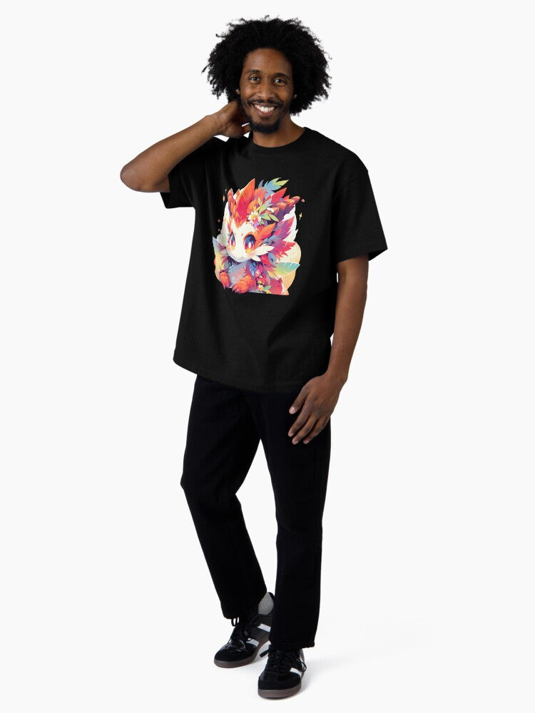 00332 kawaii fire dragon unicorn Oversized T-Shirt