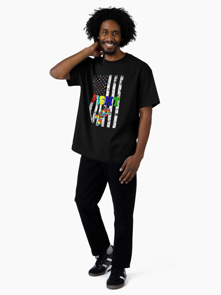 Fight Autism Ribbon Us Flag Autism Awareness Oversized T-Shirt