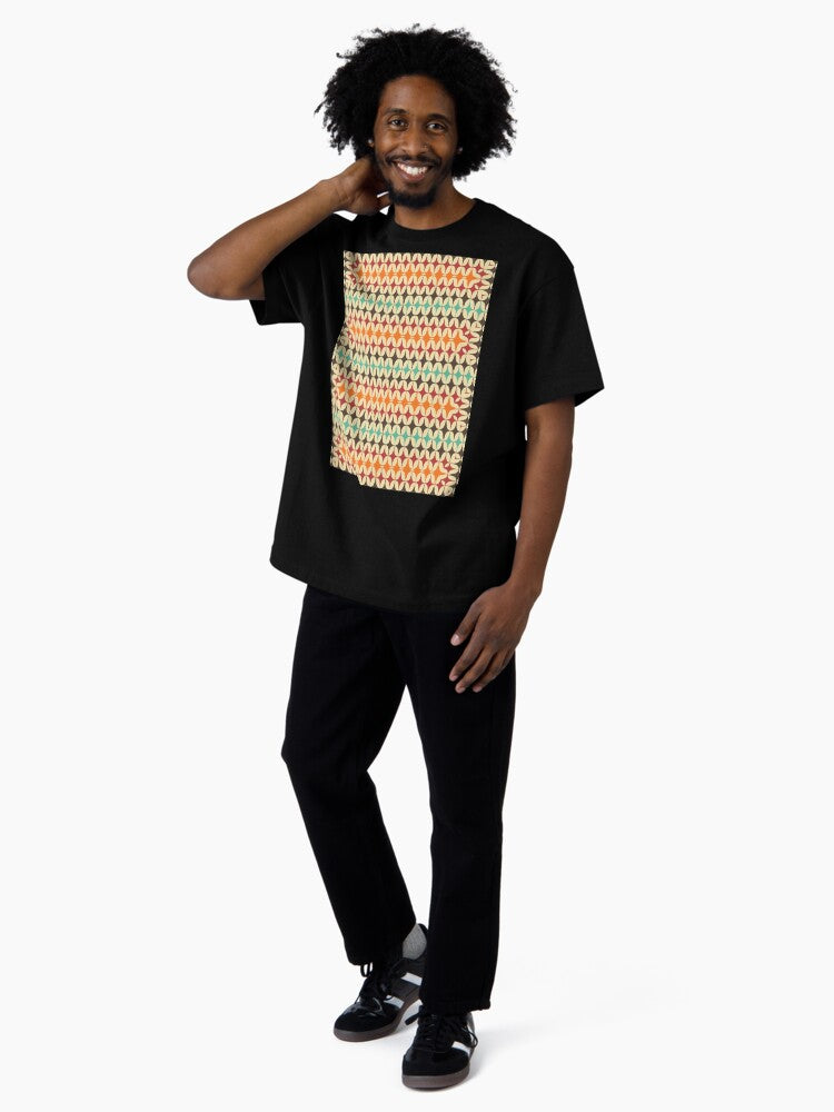 1970's Retro Groovy Shapes 5 - Abstract Geometric Seamless Pattern Oversized T-Shirt