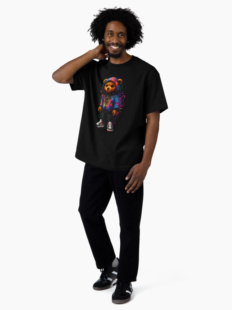Cool Graffiti Teddy Bear in Streetwear Hoodie Oversized T-Shirt