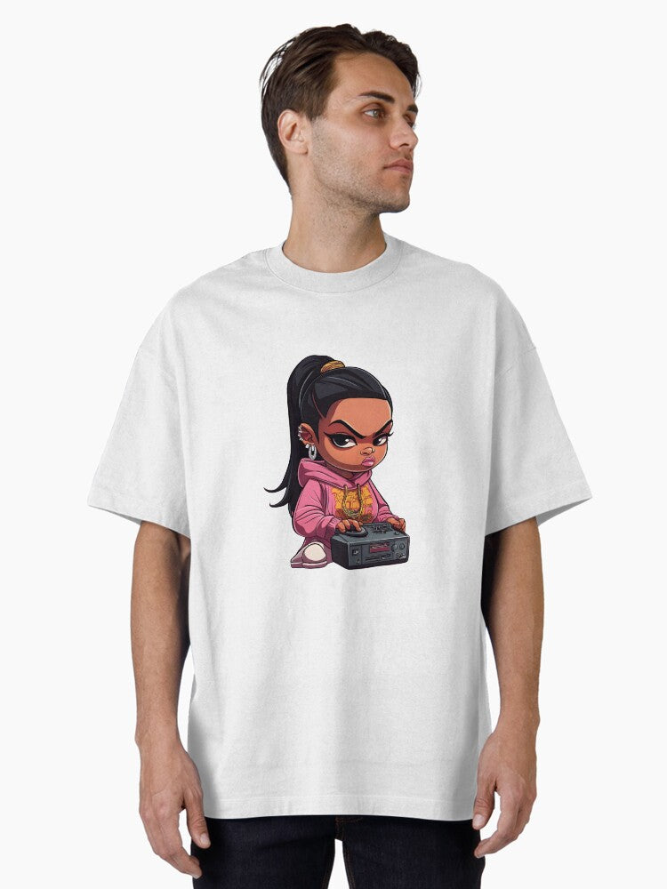 Chibi Girl Rap Star – Cute Pink Hoodie Rapper Oversized T-Shirt