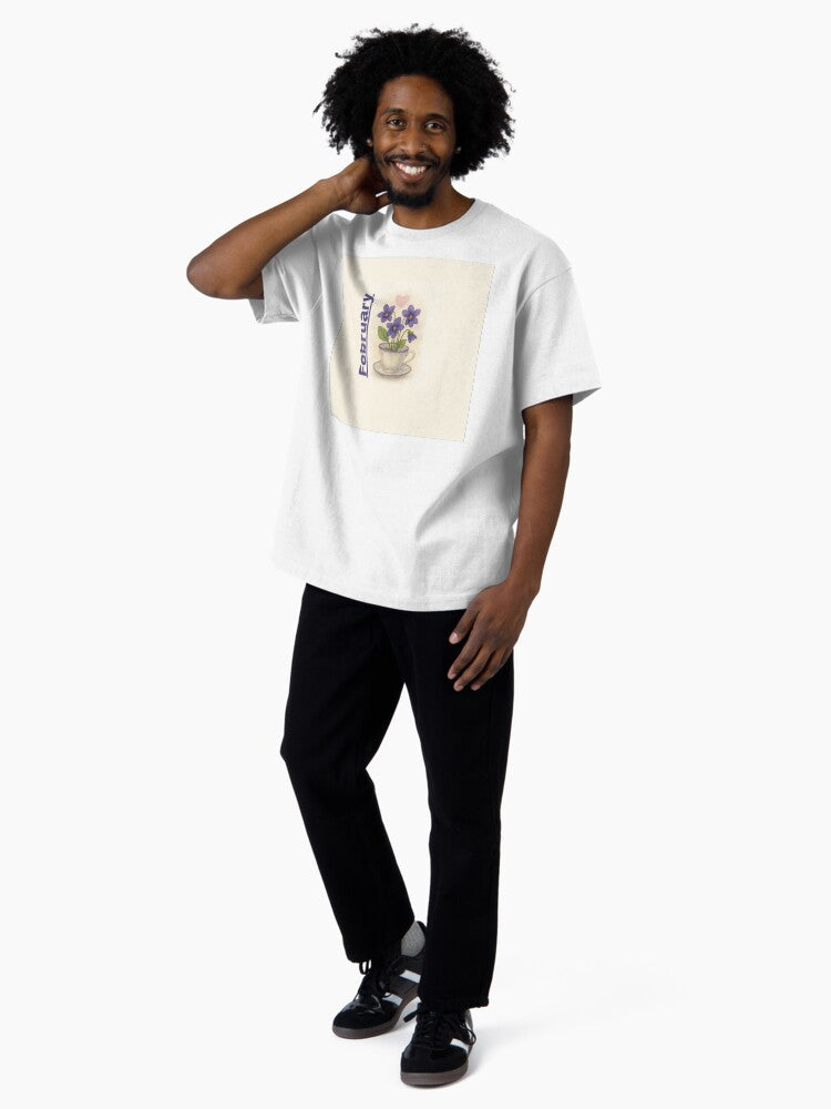 February Violets in Vintage Teacup Oversized T-Shirt