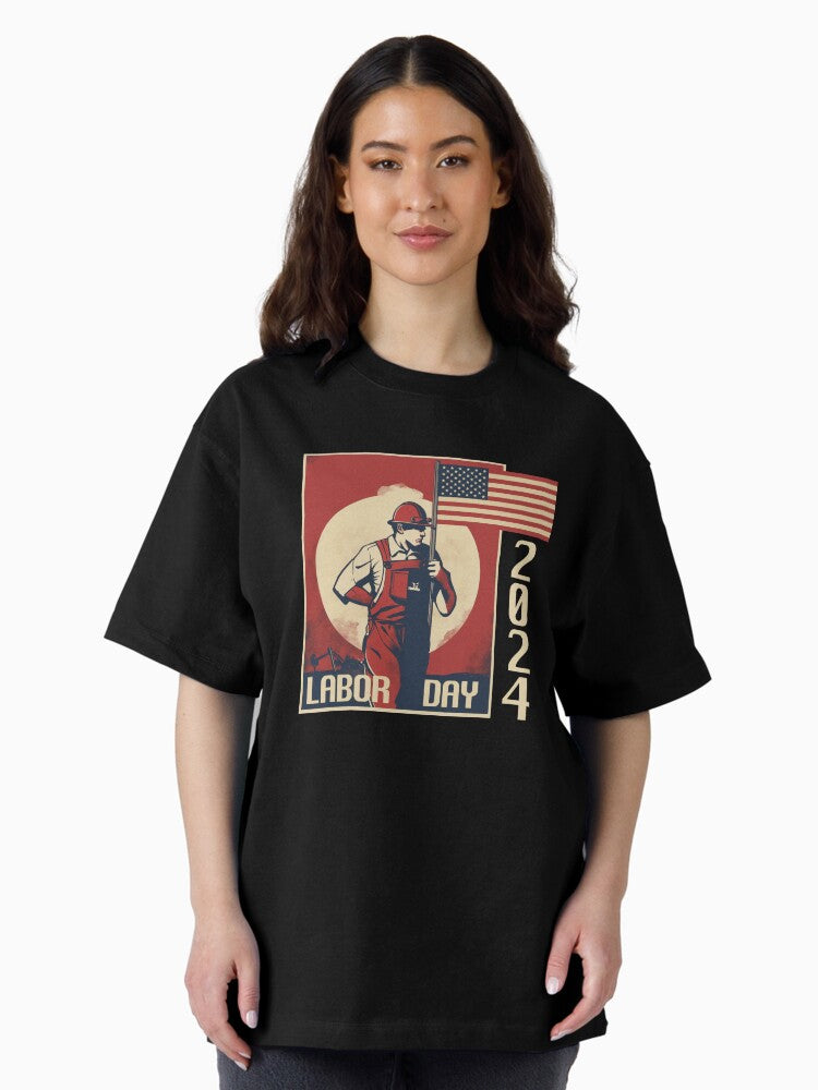USA Labor Day 2024 poster in style of 60-70s Central Europe Oversized T-Shirt