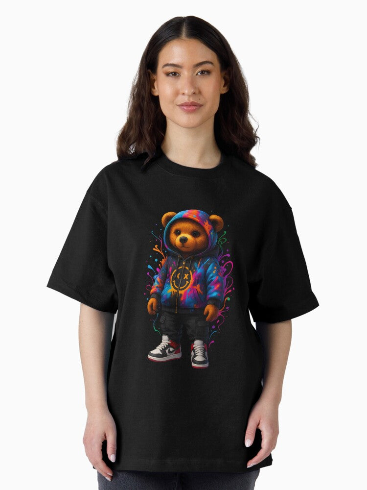 Cool Graffiti Teddy Bear in Streetwear Hoodie Oversized T-Shirt