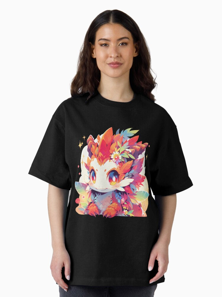 00332 kawaii fire dragon unicorn Oversized T-Shirt