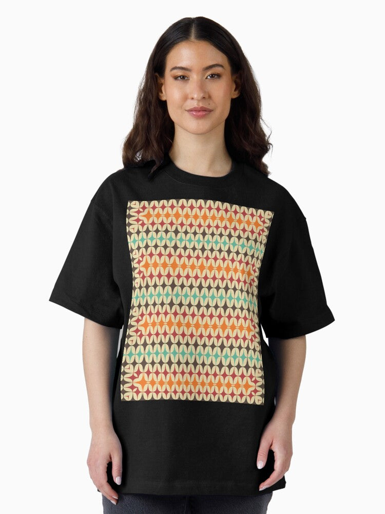 1970's Retro Groovy Shapes 5 - Abstract Geometric Seamless Pattern Oversized T-Shirt