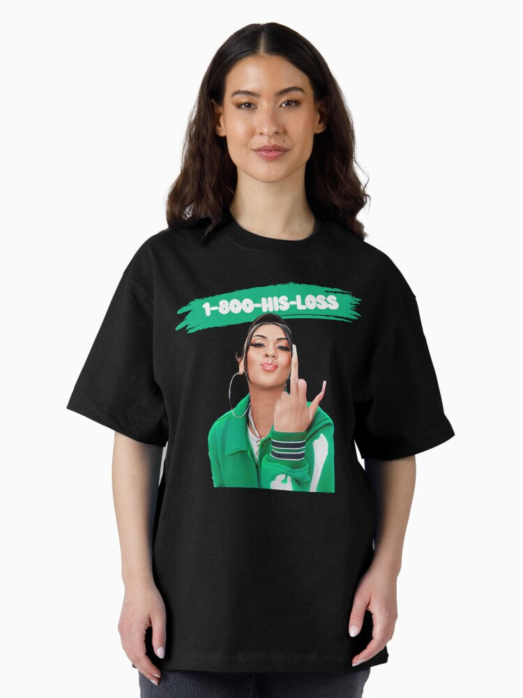 1-800-HIS-LOSS | Middle Finger Girl (GREEN) Oversized T-Shirt Style001