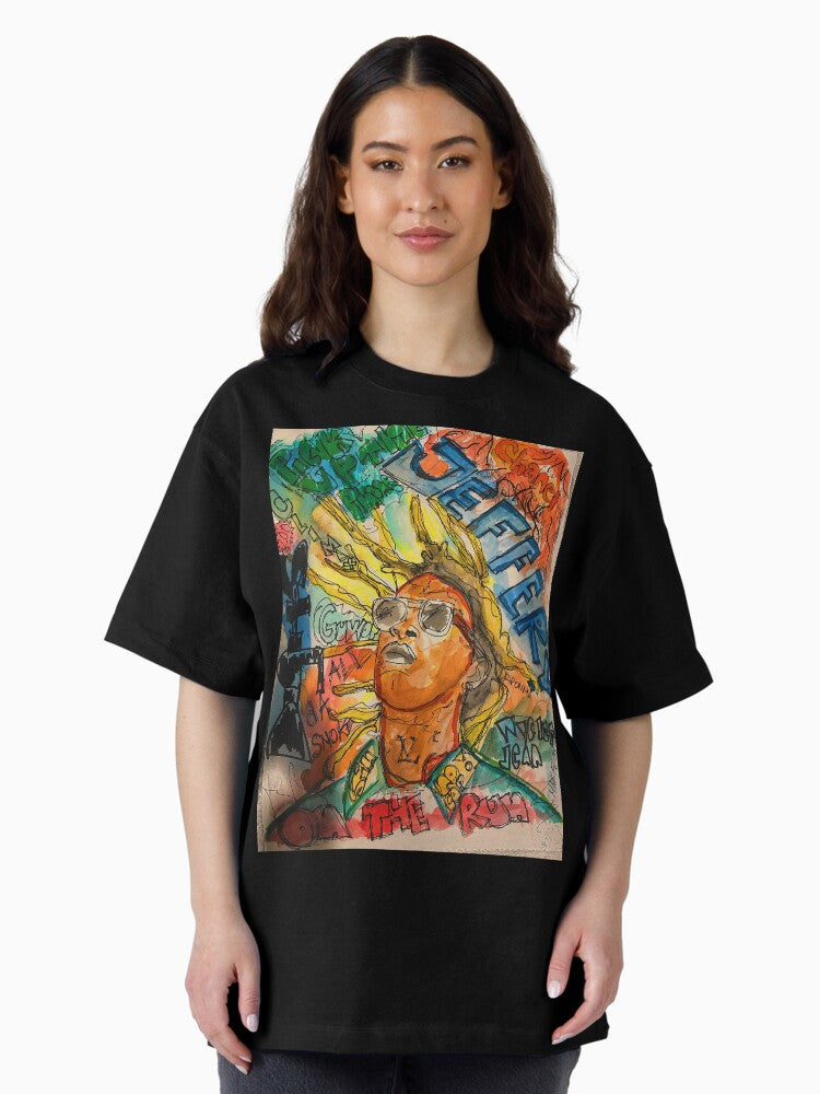 jeffery,cool,poster,rapper,rap,music,art,wall art,poster,lyrics,dope,street art,graffiti, Oversized T-Shirt