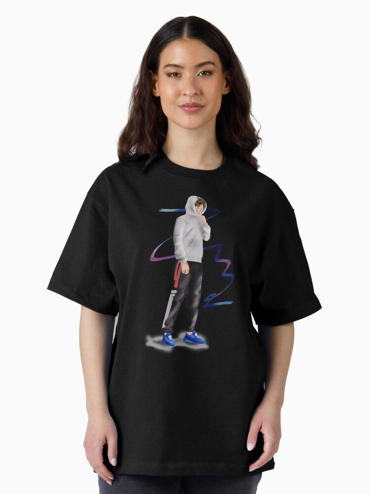 Handsome man walks in a grey hoodie, professional hip hop dancer's cool design. Wonderful cartoon character design for cool peoples Oversized T-Shirt