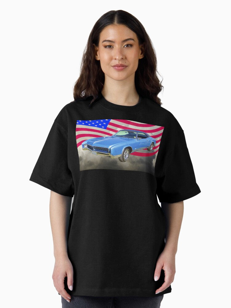 1967 Buick Riviera With United States Flag Oversized T-Shirt