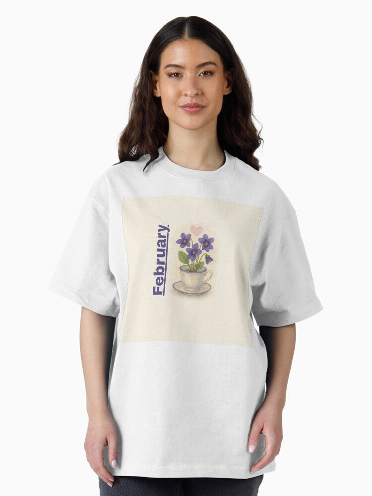 February Violets in Vintage Teacup Oversized T-Shirt