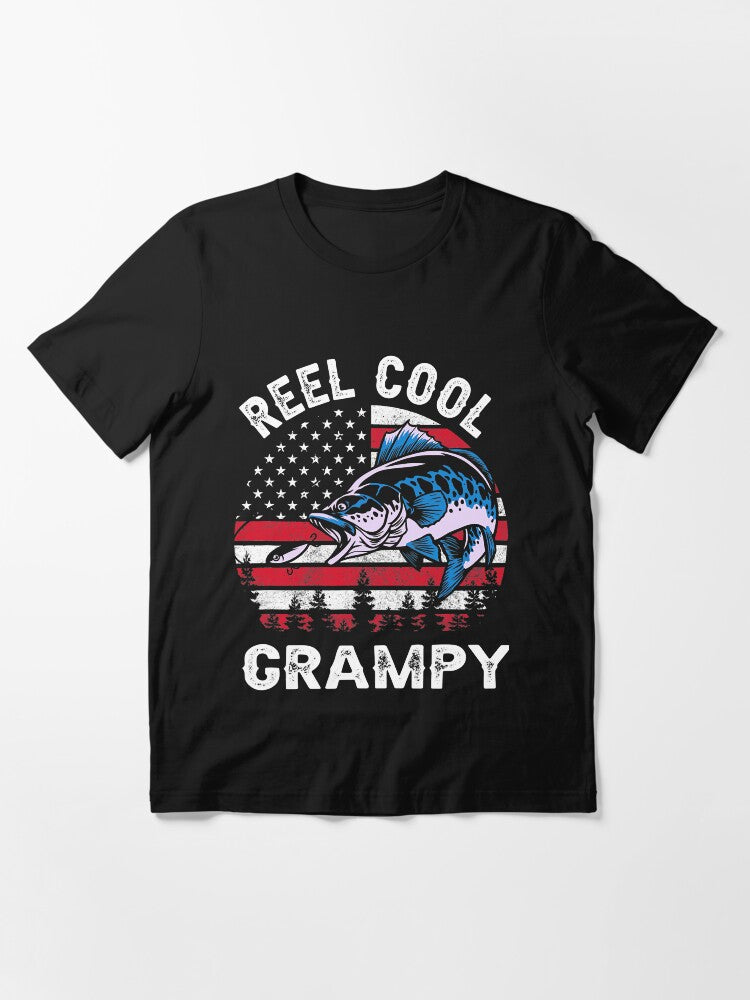 Fathers Day Us Flag Vintage Reel Cool Grampy Fishing T-Shirt Essential T-Shirt