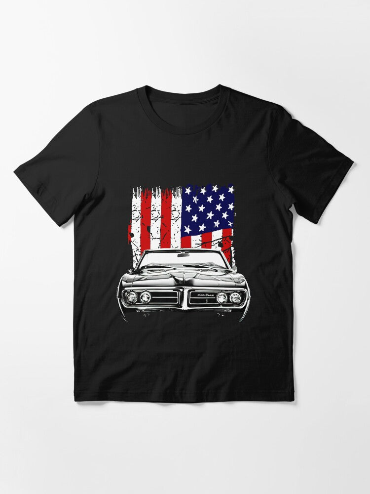 1967 Pontiac Firebird Front Grill View Silhouette with Us Flag Essential T-Shirt