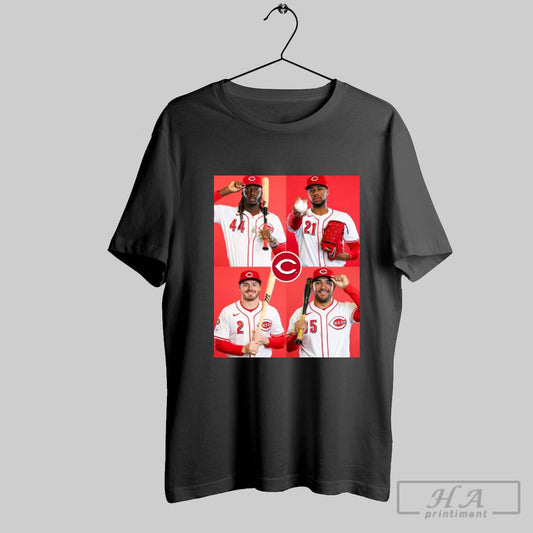 Cincinnati Reds Mlb Photo Day Elly De La Cruz Hunter Greene Gavin Lux And Jose Trevino Poster T Shirt