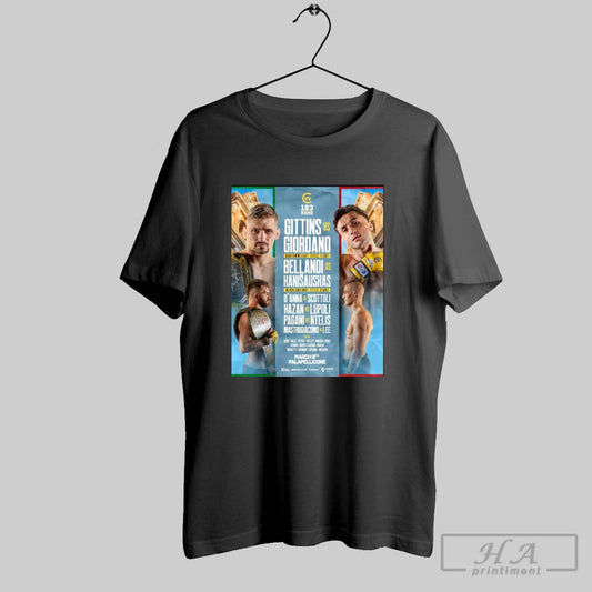 Gittins Vs Giordano Bantamweight Title Fight Bellandi Vs Kanisauskas Middleweight Title Fight Cage Warriors Poster T Shirt