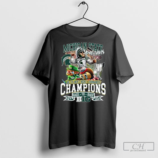 Michigan State Spartans Big Ten Men_s Hockey Tournament Champions Back To Back 2025 Mascot Shirt Sweatshirt Poster