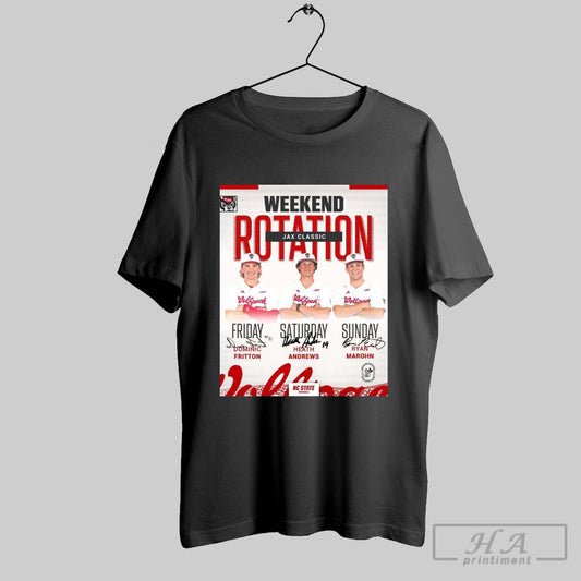 Nc State Baseball Weekend Rotation Jax Classic Fri Dominic Fritton Sat Heath Andrews Sun Ryan Marohn Signatures Poster T Shirt