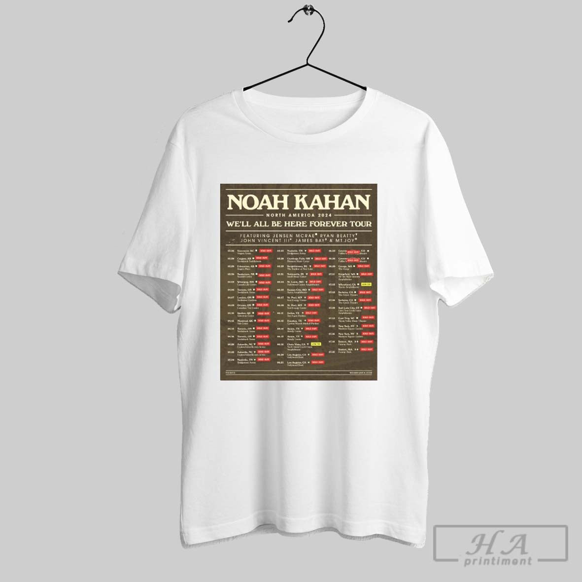 Noah Kahan North America 2024 Well All Be Here Forever Tour Featuring Jensen Mcrae Ryan Beatty Poster T Shirt