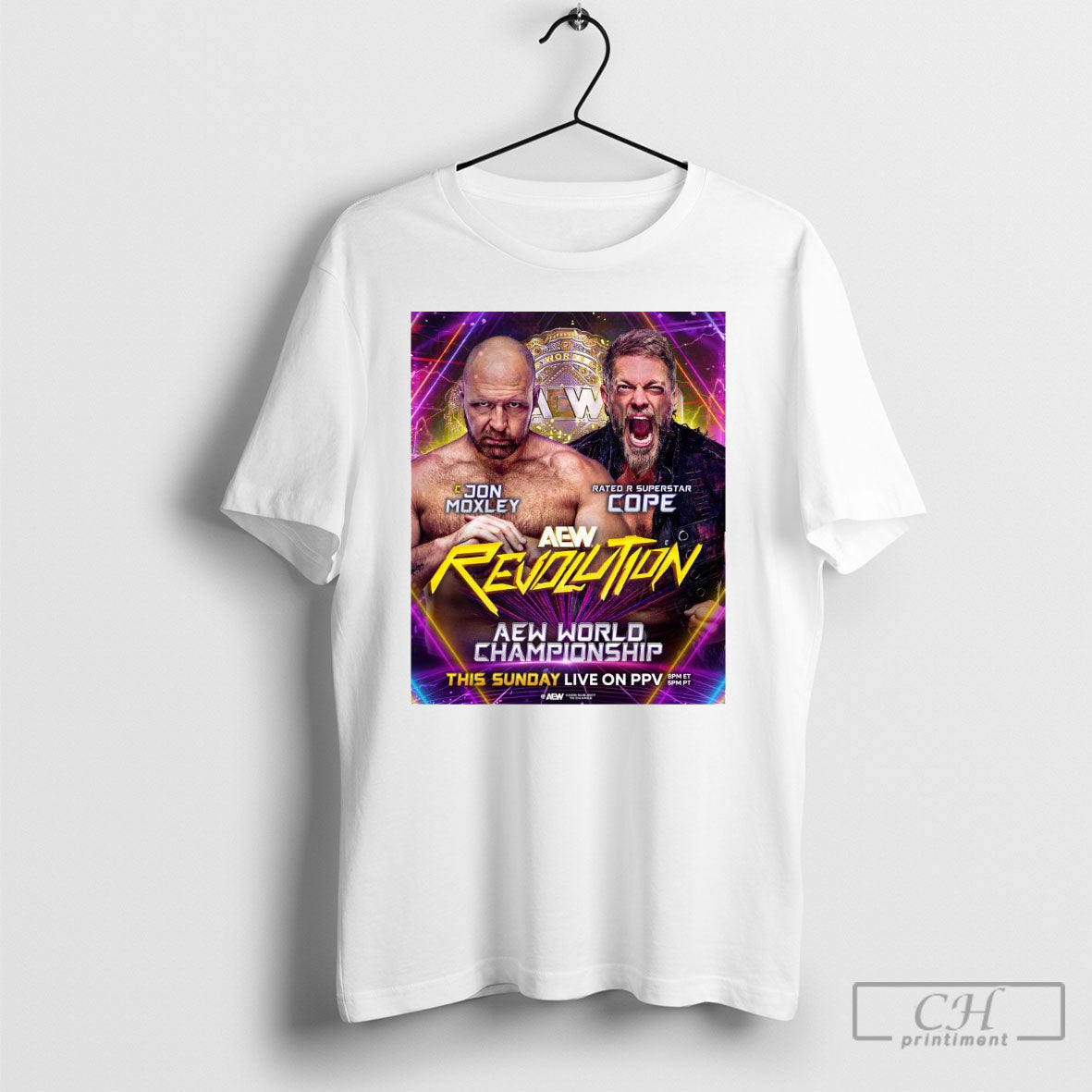 Official Aew Revolution World Championship Jon Moxley Vs Rated R Superstar Cope This Sunday Live On Ppv Poster T Shirt Sweatshirt Cutom Poster Coffee Mugs Ornaments