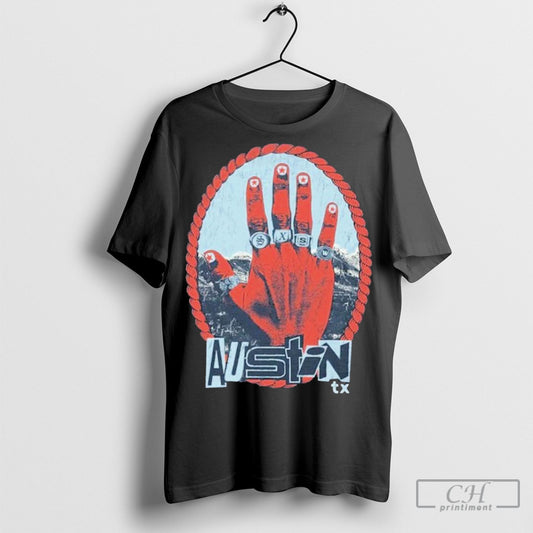 Official Austin 2025 Sxsw Red Hand Tx Tee T Shirt Sweatshirt Cutom Poster Coffee Mugs Ornaments