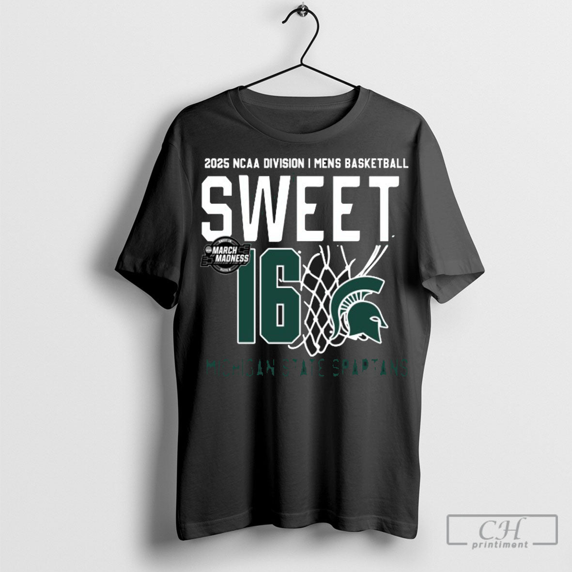Official Michigan State Spartans Mens Basketball 2025 Ncaa Tournament Sweet 16 Net T Shirt Hoodie