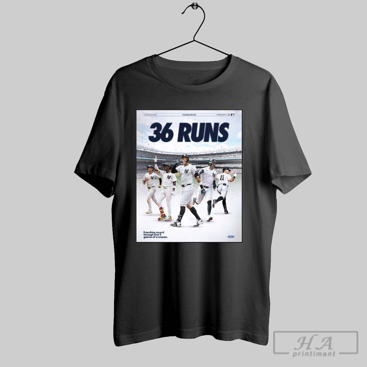 Official New York Yankees Vs Milwaukee Brewers 36 Runs Franchise Record Through First 3 Games Of A Season Poster T Shirt
