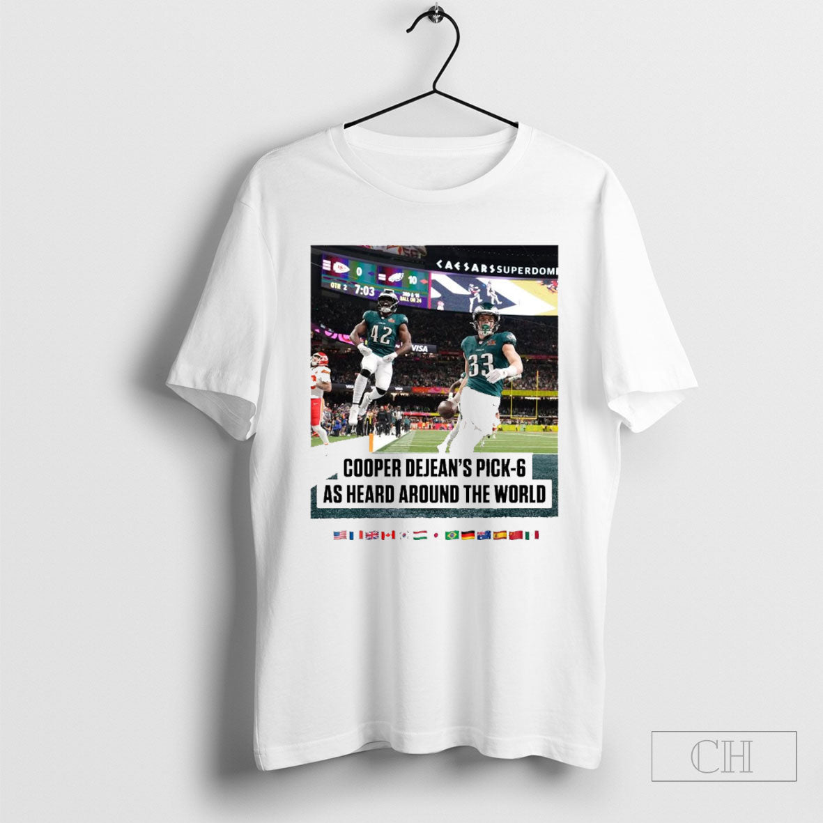 Official Philadelphia Eagles Nfl Cooper Dejeans Pick 6 As Heard Around The World Poster T Shirt