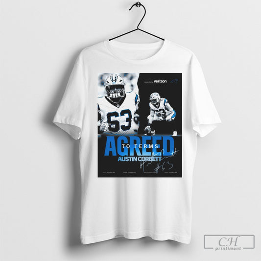 Official Poster Carolina Panthers Football Agree To Terms With Austin Corbett Keep Pounding Signature T Shirt