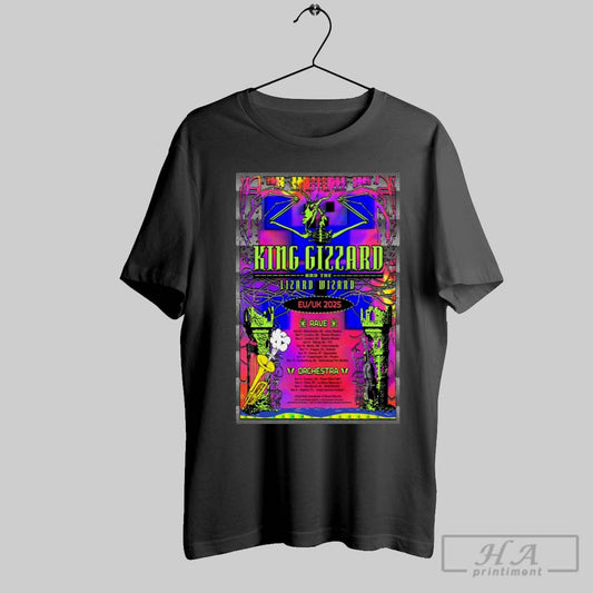 Official Poster King Gizzard And The Lizard Wizard Eu Uk Tour 2025 Rave Orchestra T Shirt