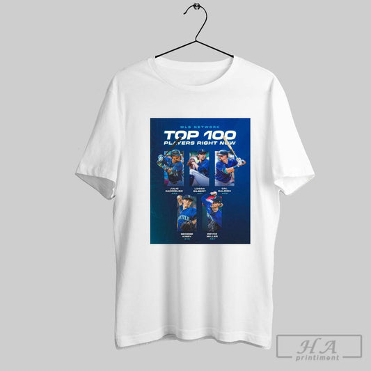 Official Poster Top 100 Players Right Now Julio Rodriguez Logan Gilbert Cal Raleigh Seattle Mariners Mlb T Shirt