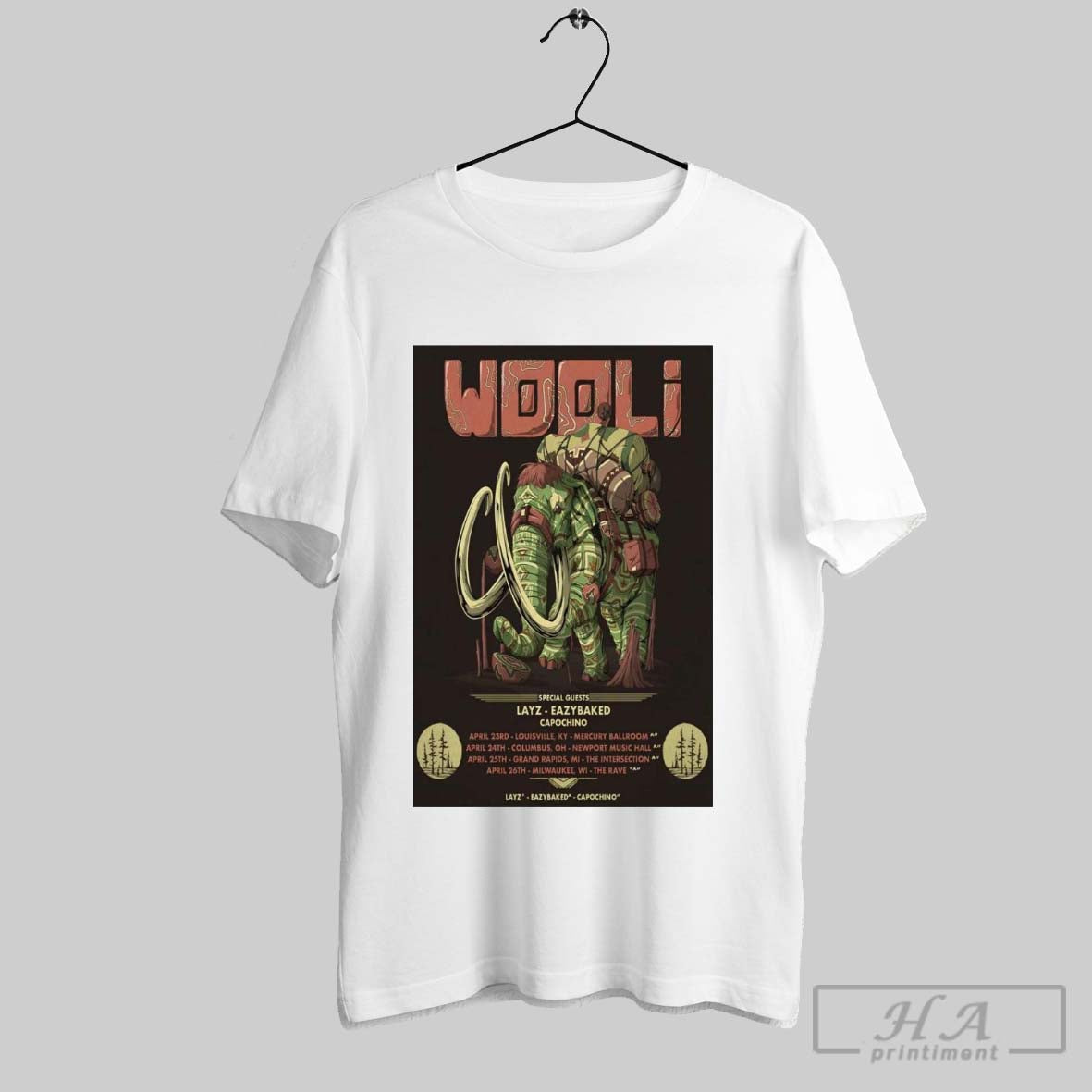 Official Poster Tour Apr 2025 Wooli Special Guests Layz Eazybaked Capochino April 23rd Louisville Ky Mercury Ballroom T Shirt