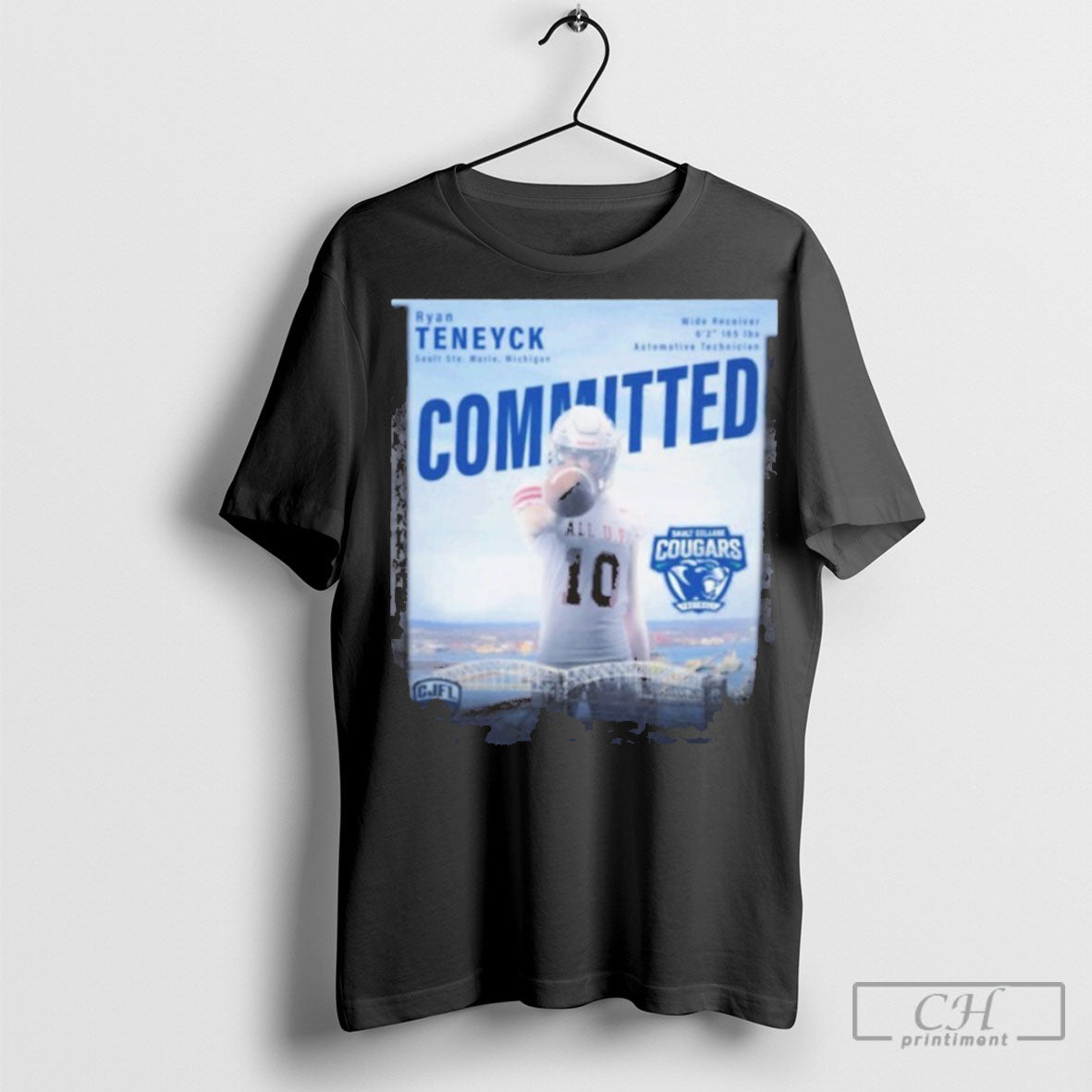 Official Ryan Teneyck Sault Ste Marie Michigan Wide Receiver 6 2 165 Lbs Automotive Technician Committed Sault College Cougars Football Poster T Shirt