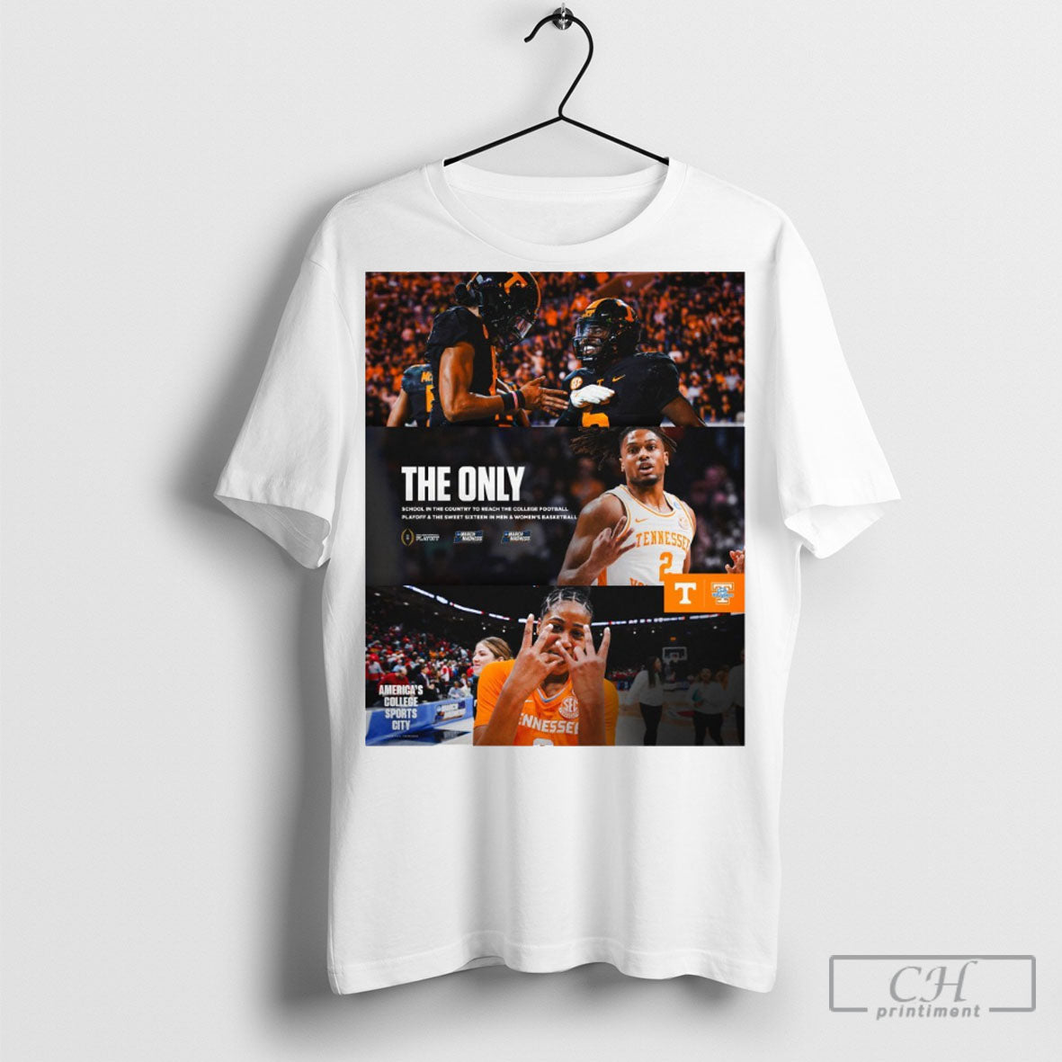 Official Tennessee Athletics The Only School In The Country To Reach The College Football Playoff And The Sweet Sixteen In Men Poster T Shirt Hoodie