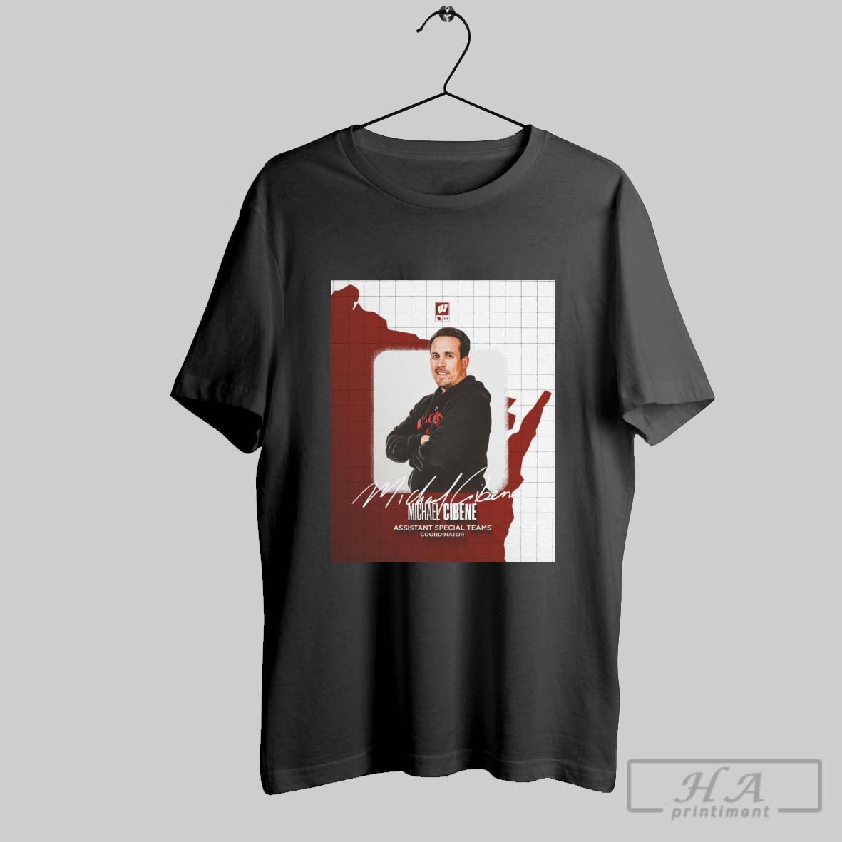 Official Wisconsin Badgers Football Coach Michael Cibene Assistant Special Teams Coordinator Signature Poster T Shirt