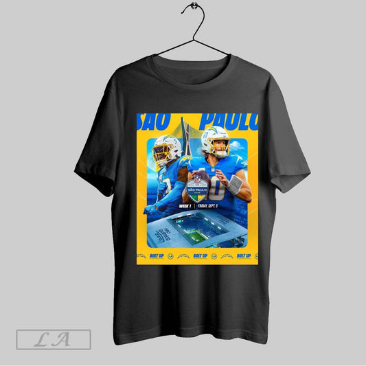 Original Los Angeles Chargers Football 2025 Nfl Sao Paulo Game Week 1 Friday September 5 Bolt Up Poster T Shirt Sweatshirt Tee Shirt