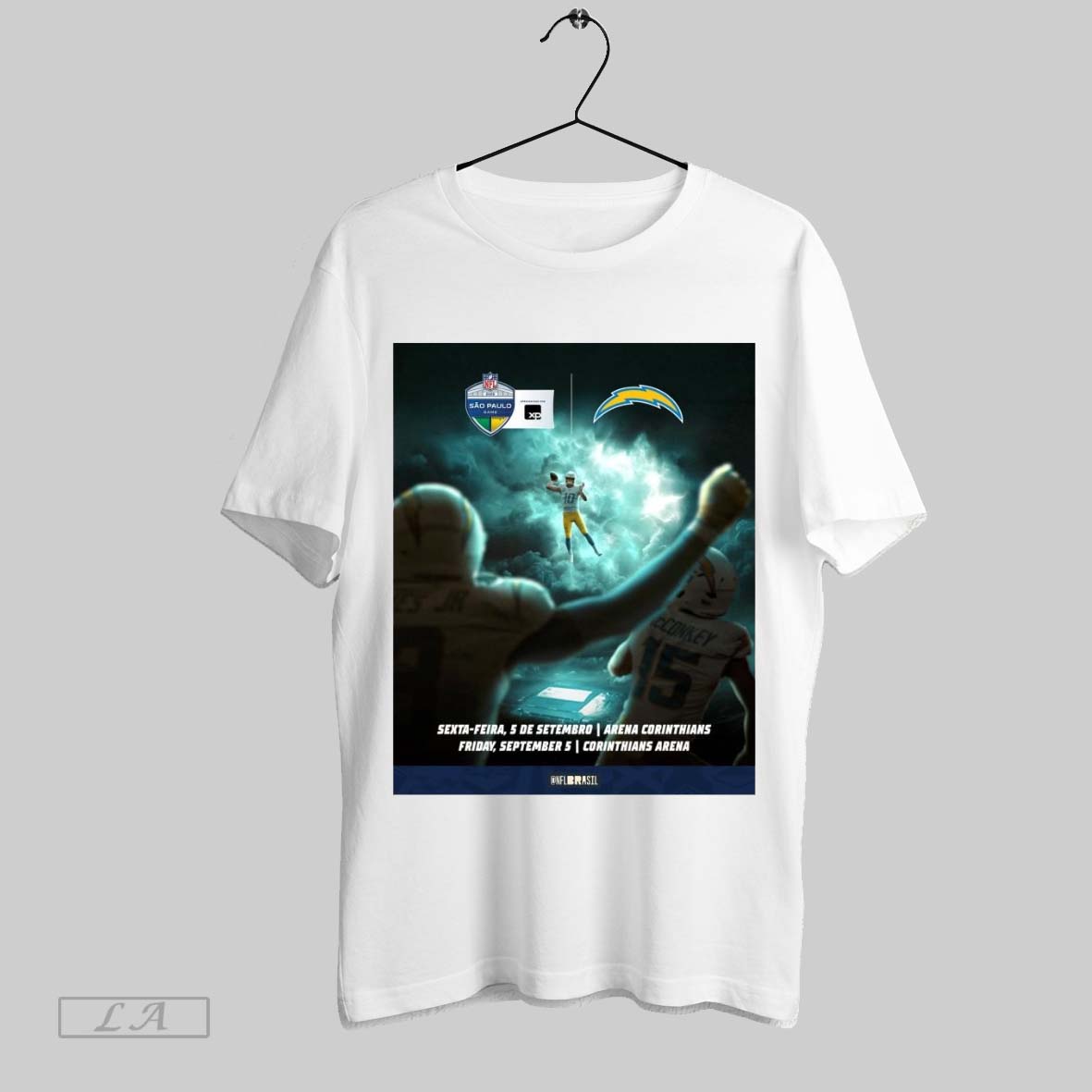 Original Los Angeles Chargers Sexta Feira 5 De Setembro Arena Corinthians Fri Sep 5 Corinthians Arena Nfl Sao Paulo Game Poster T Shirt Sweatshirt Tee Shirt