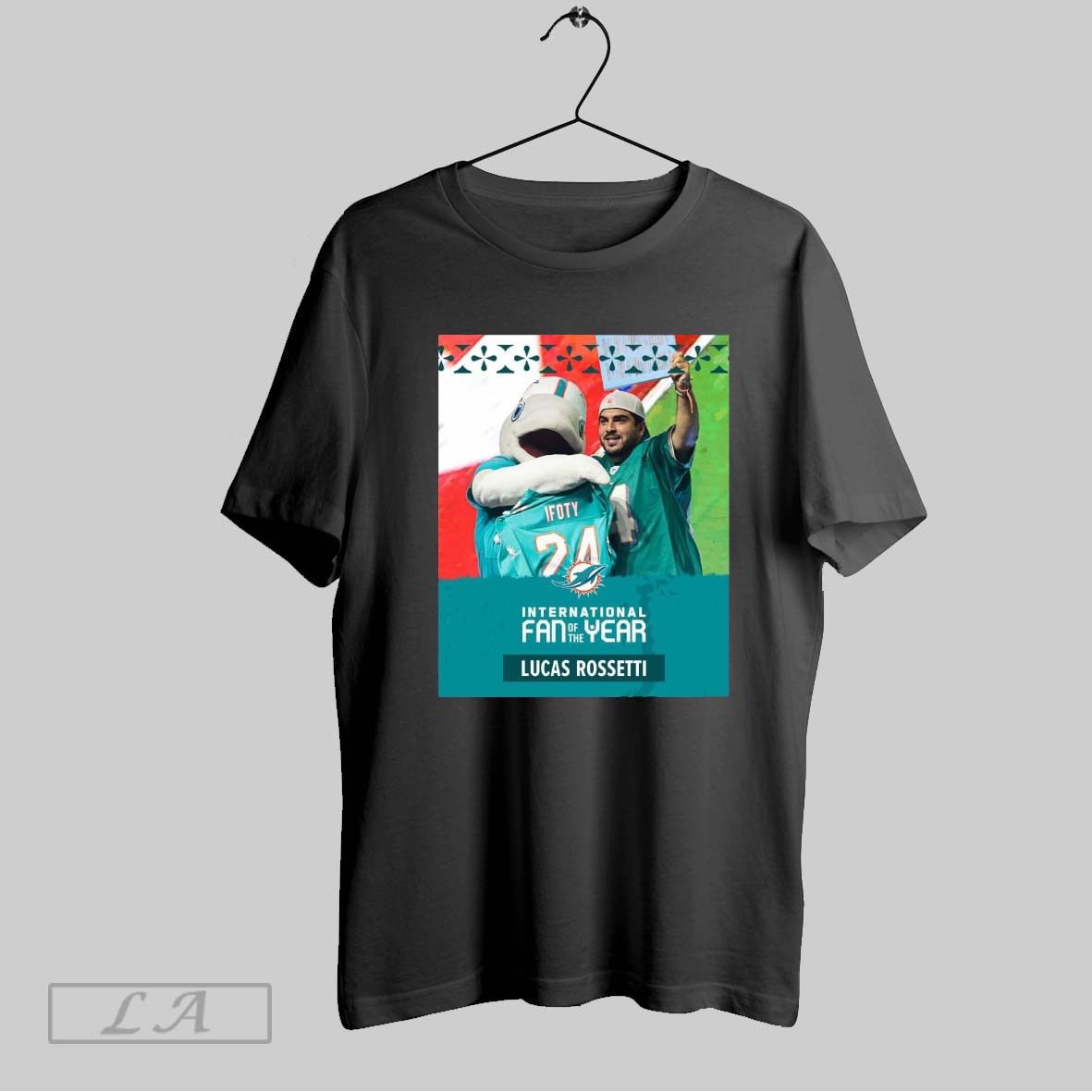 Original Miami Dolphins Congratulations Lucas Rossetti As The 2024 International Fan Of The Year Poster T Shirt Sweatshirt Hoodie Shirt