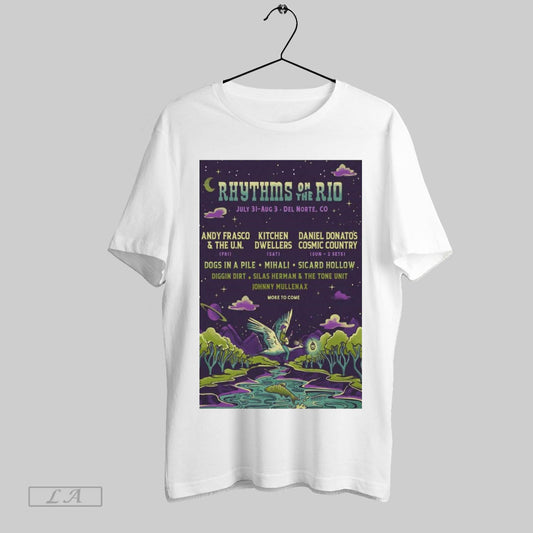 Original Poster Rhythms On The Rio In Del Norte Co On Jul 31 Aug 3 2025 Dogs In A Pile Mihali T Shirt Sweatshirt Tee Shirt