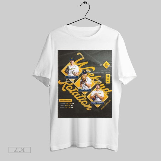 Original Poster Weekend Rotation Griffin Kirn Gavin Van Kempen Robby Porco West Virginia Baseball Vs Lipscomb Bisons 2025 T Shirt Sweatshirt Tee Shirt