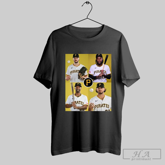 Pittsburgh Pirates Mlb Photo Day Paul Skenes Oneil Cruz Andrew Mccutchen And Jared Jones Poster T Shirt