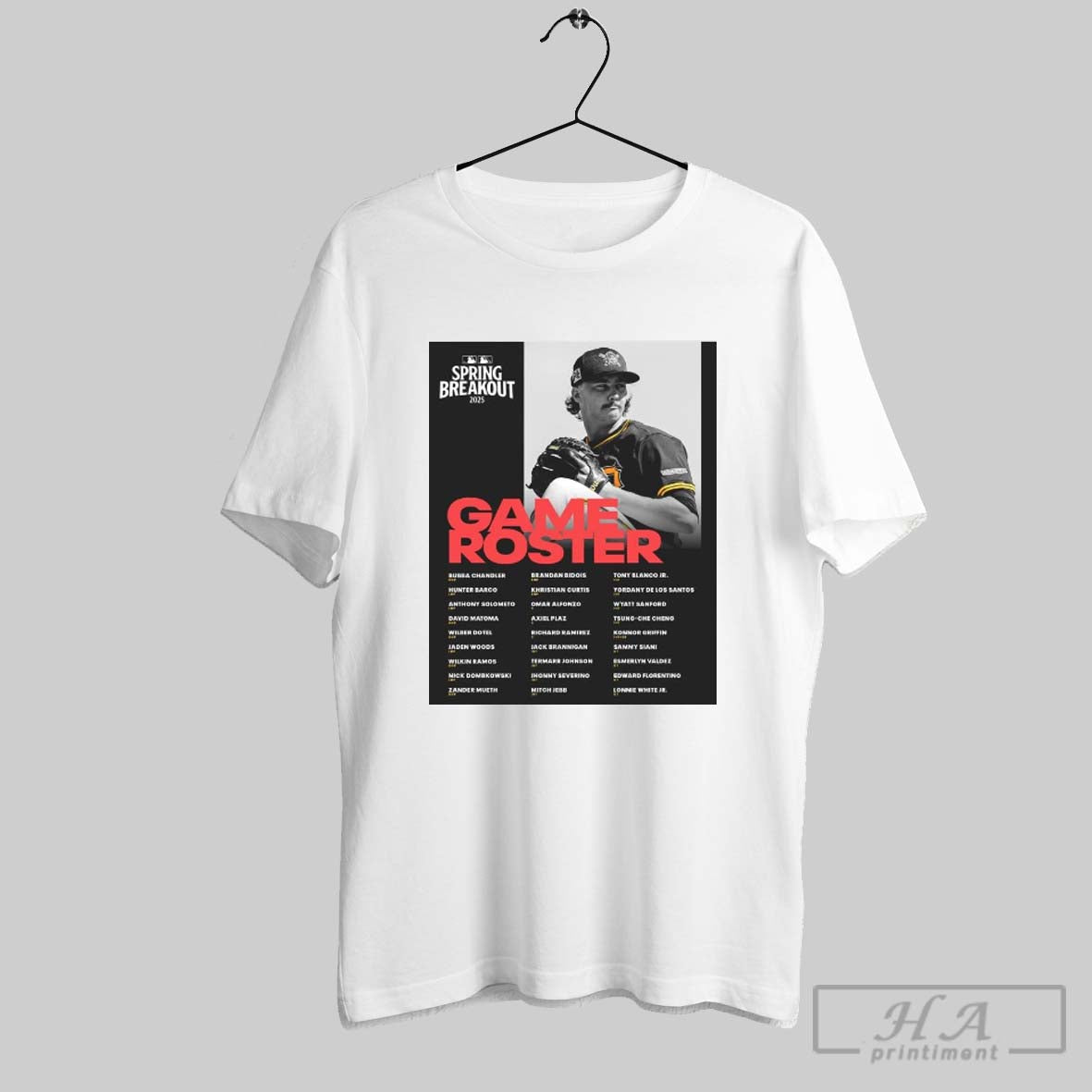 Pittsburgh Pirates Mlb Spring Breakout 2025 Game Roster Bubba Chandler Hunter Barco Anthony Solometo Poster T Shirt