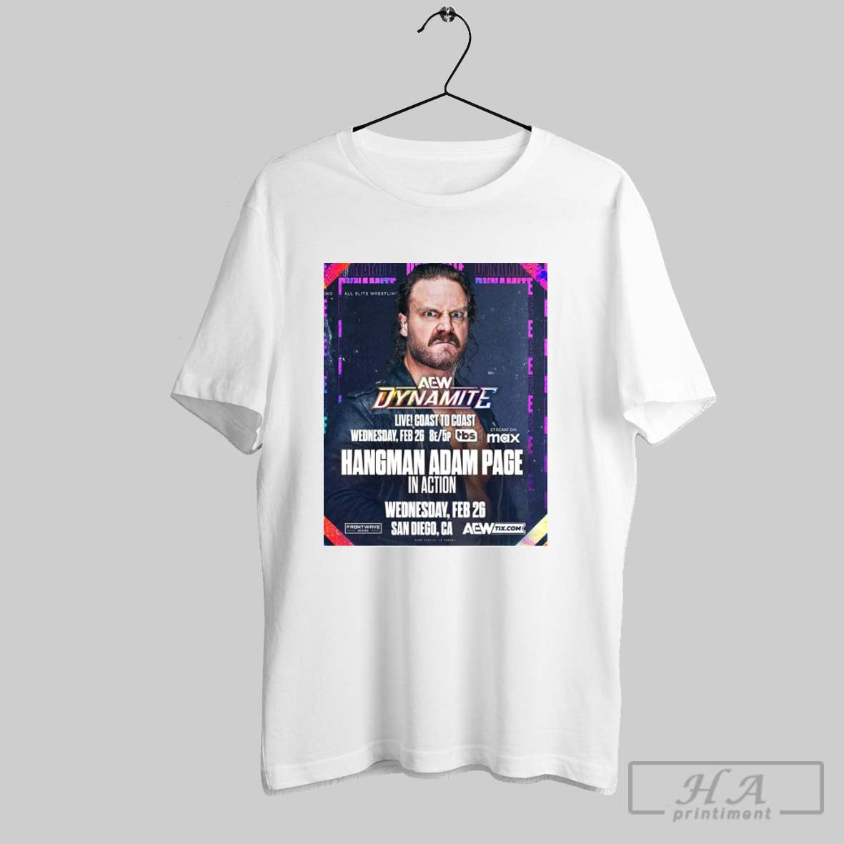 Poster Aew Dynamite Coast To Coast Hangman Adam Page In Action Wednesday Feb 26 2025 San Diego Ca T Shirt