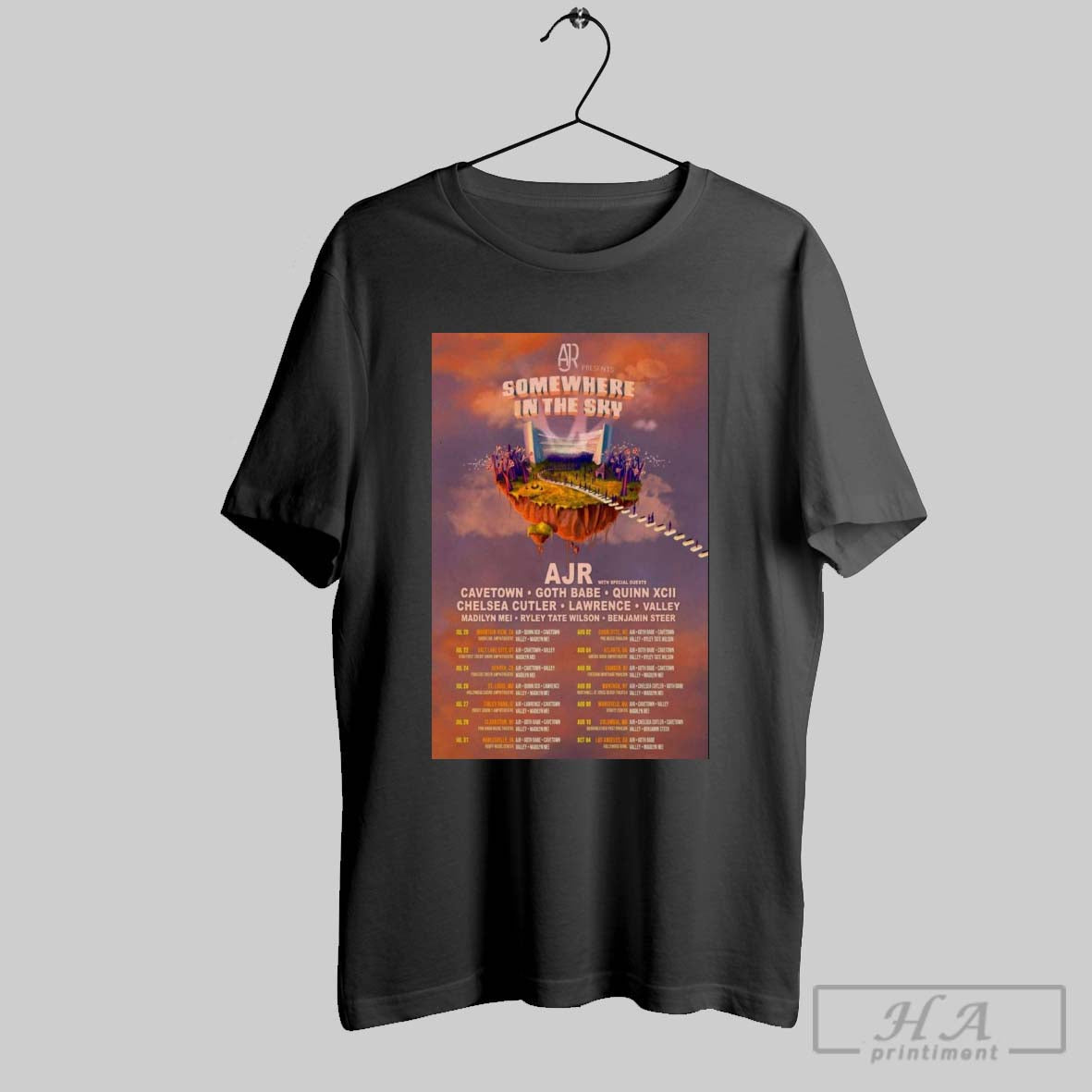 Poster Ajr Somewhere In The Sky Tour 2025 With Special Guests Cavetown Goth Babe Quinn Xcii Chelsea Cutler T Shirt